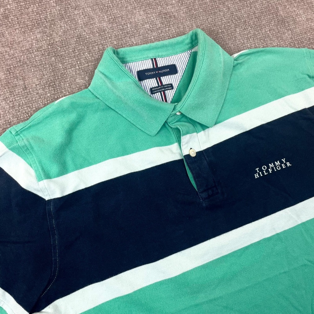Tommy‎ Hilfiger Polo Shirt Mens XL Multicolor Striped Regular Fit Stretch Tennis